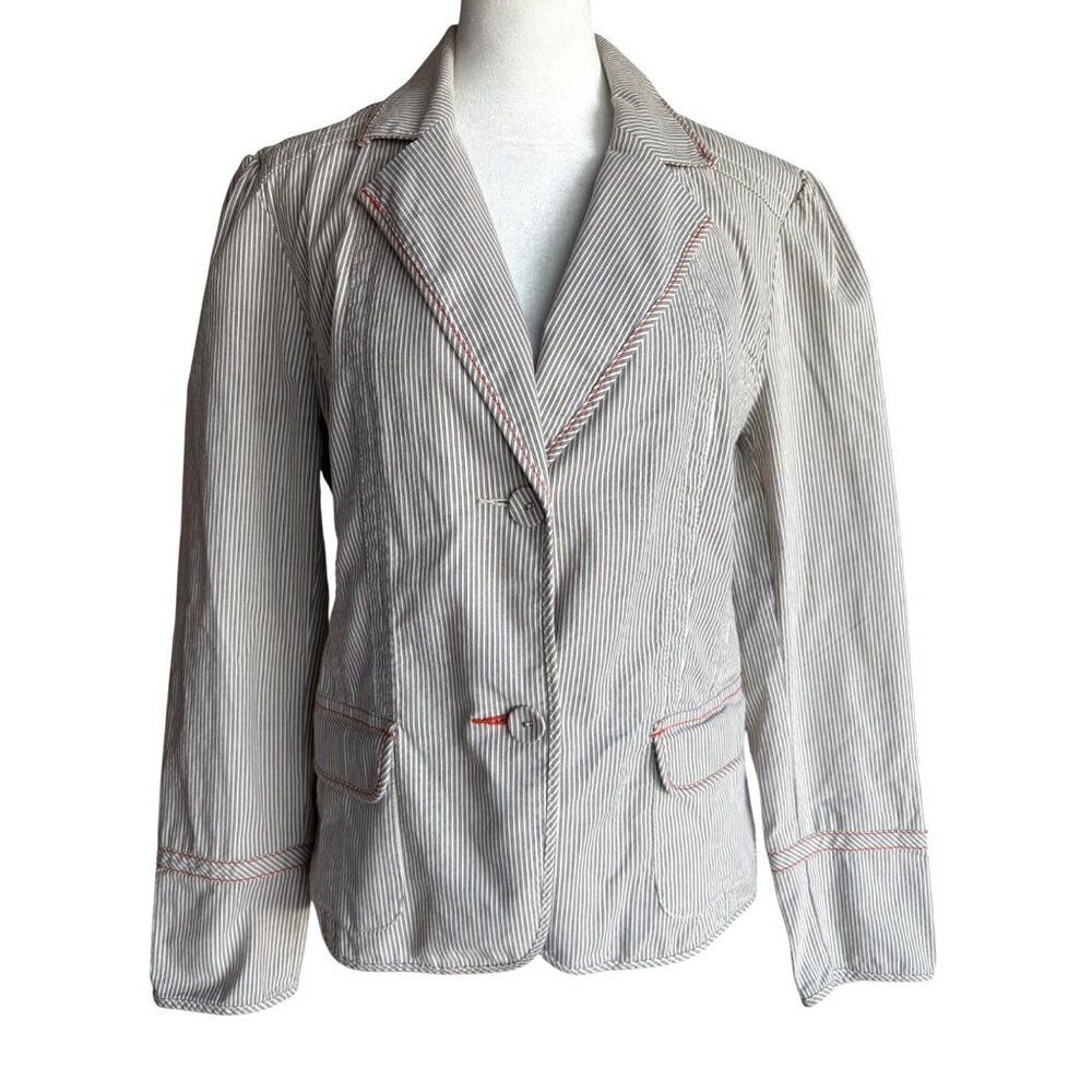 Chico's Size 1 Cheer Stripe Iana Jacket Woodhaven Brown NWT Paisley Accent